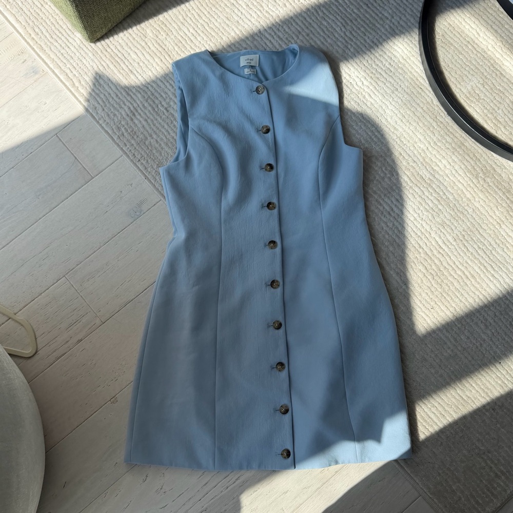 Aritzia Sky Blue Sleeveless Button-Front Mini Dress
